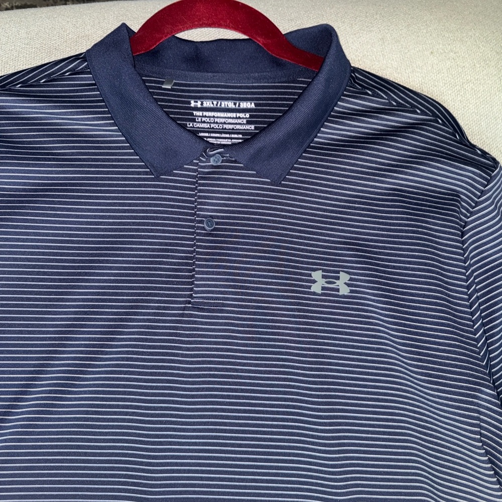 Under Armour Men's Dark Blue Striped Polo 3XL